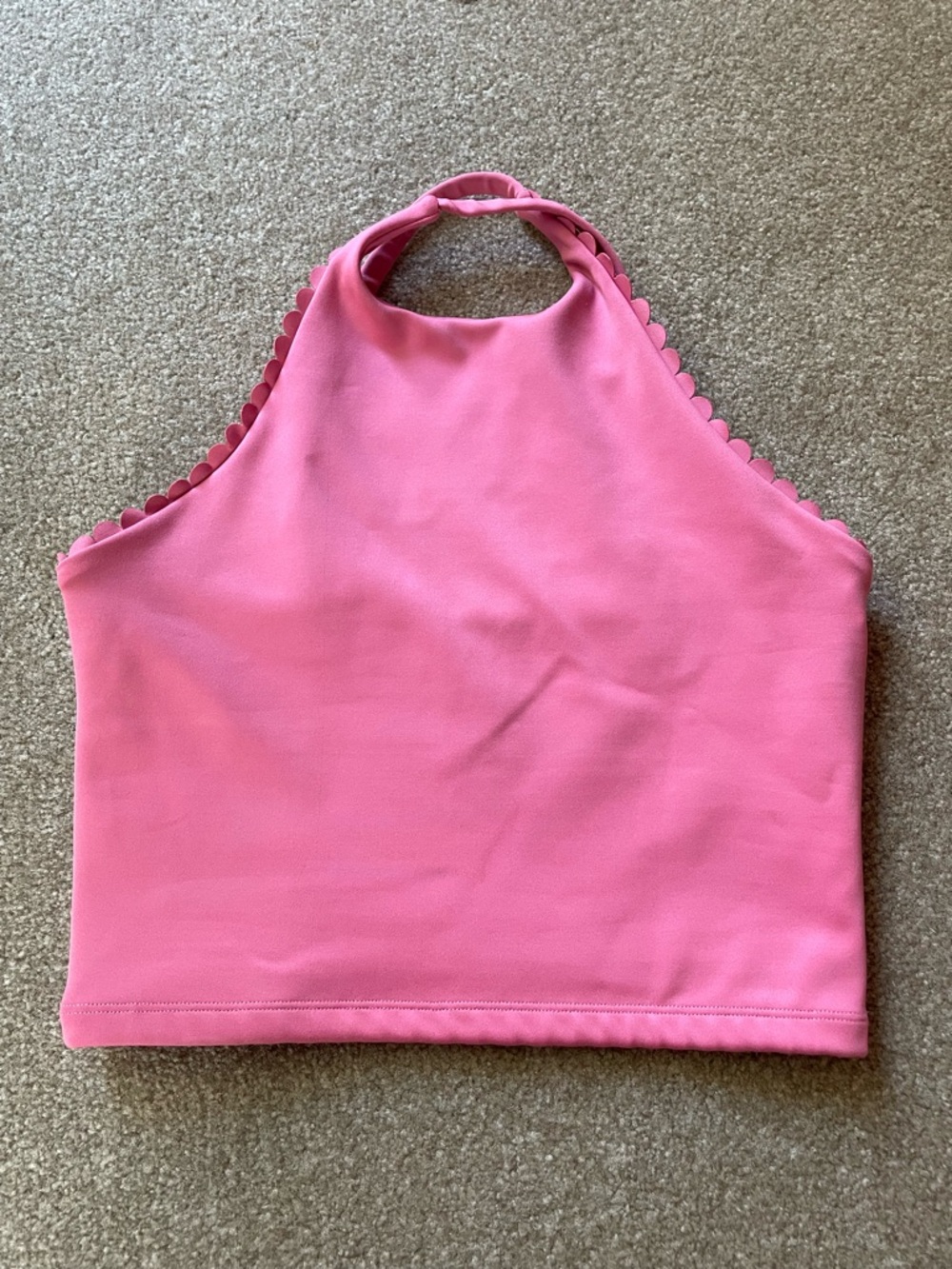 Pink Halter Crop Top with Scallop Trim